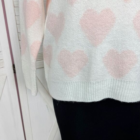 Vince Camuto One and Only Hearts Pearl Embellished Sweater Ivory Pink Medium - Picture 6 of 12